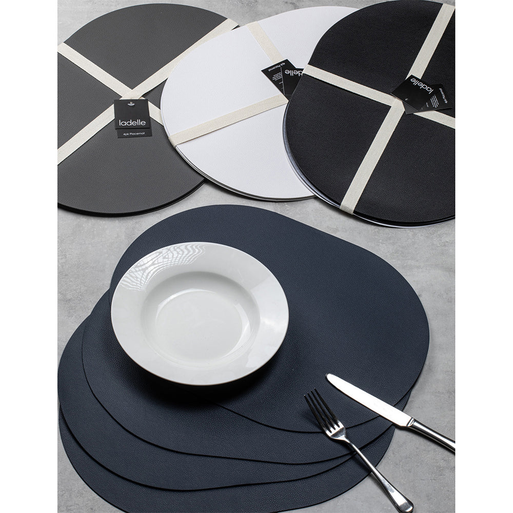 4x 4pc Ladelle Hugo Vinyl Round Drink Coasters 10cm Black