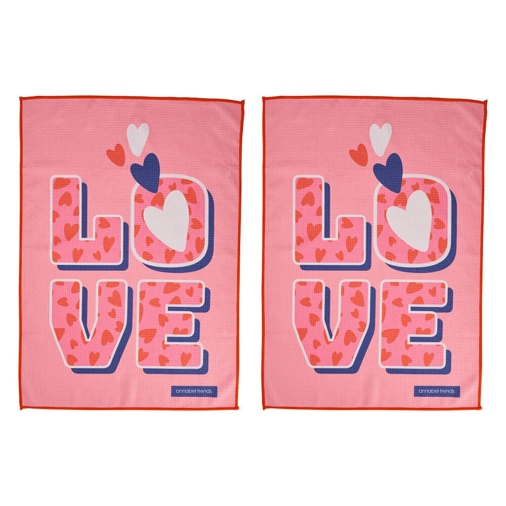 2PK Annabel Trends Waffle Microfibre Tea Towel Rectangular 50x70cm Love