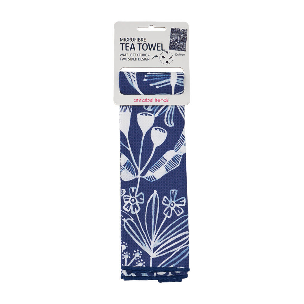 2PK Annabel Trends Waffle Microfibre Tea Towel Rectangular 50x70cm Navy Natives