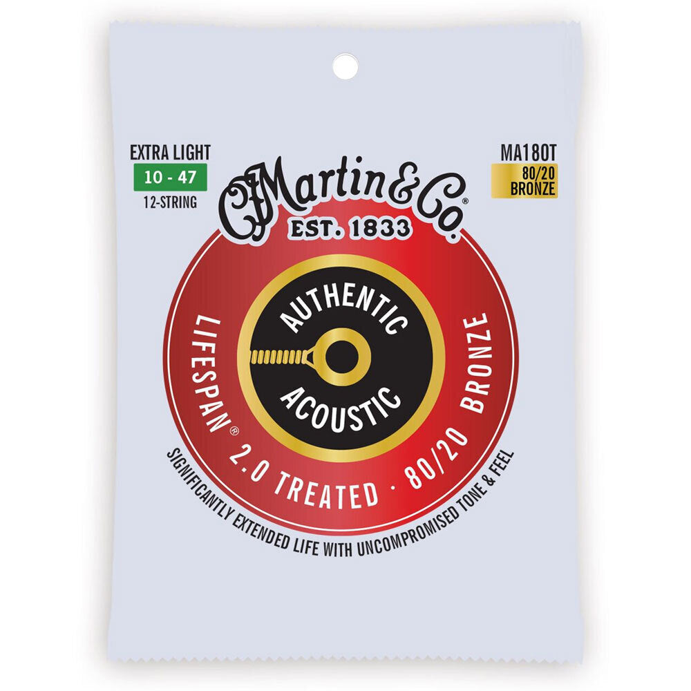 2PK Martin Guitar MA180T Authentic Treated 12 Strings 80/20 Bronze Extra Light
