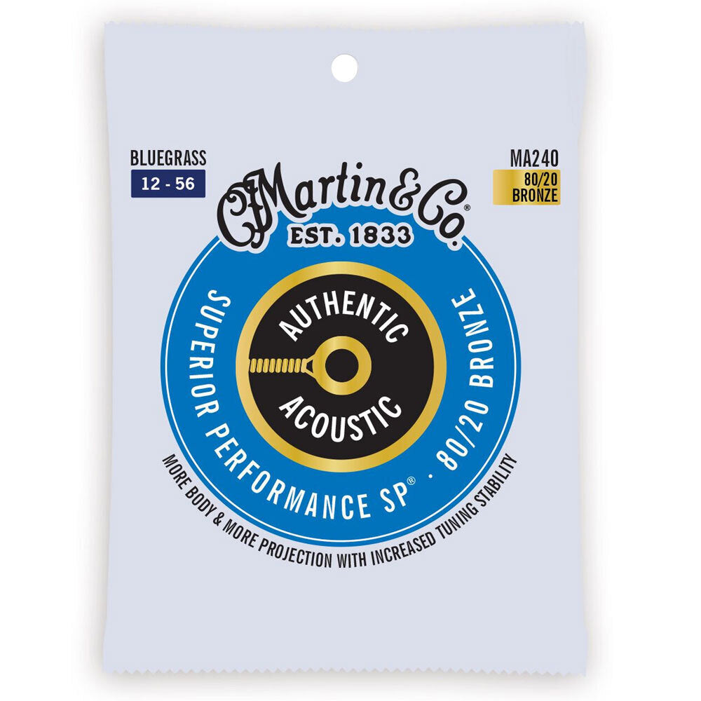 3PK Martin Guitar MA240 Authentic Acoustic Strings 80/20 Bronze Bluegrass