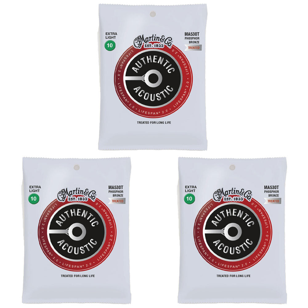 3PK Martin Guitar MA530T Authentic Treated Strings Custom Light