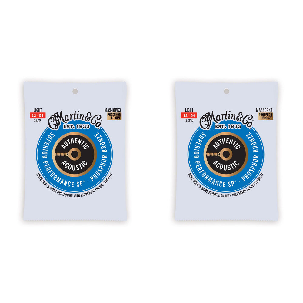 2x 3PK Martin Guitar MA540PK3 Authentic Strings 92/8 Phosphor Bronze Light
