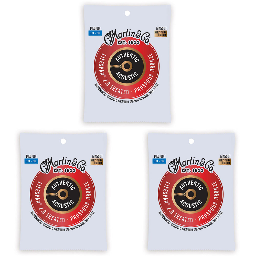 3PK Martin Guitar MA550T Authentic Treated String 92/8 Phosphor Bronze Medium