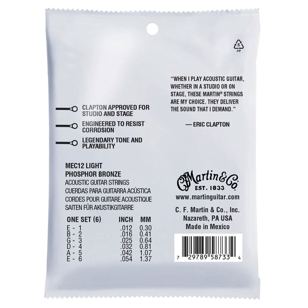 3PK Martin Guitar MEC12 Clapton's Choice Strings 92/8 Phosphor Bronze Light