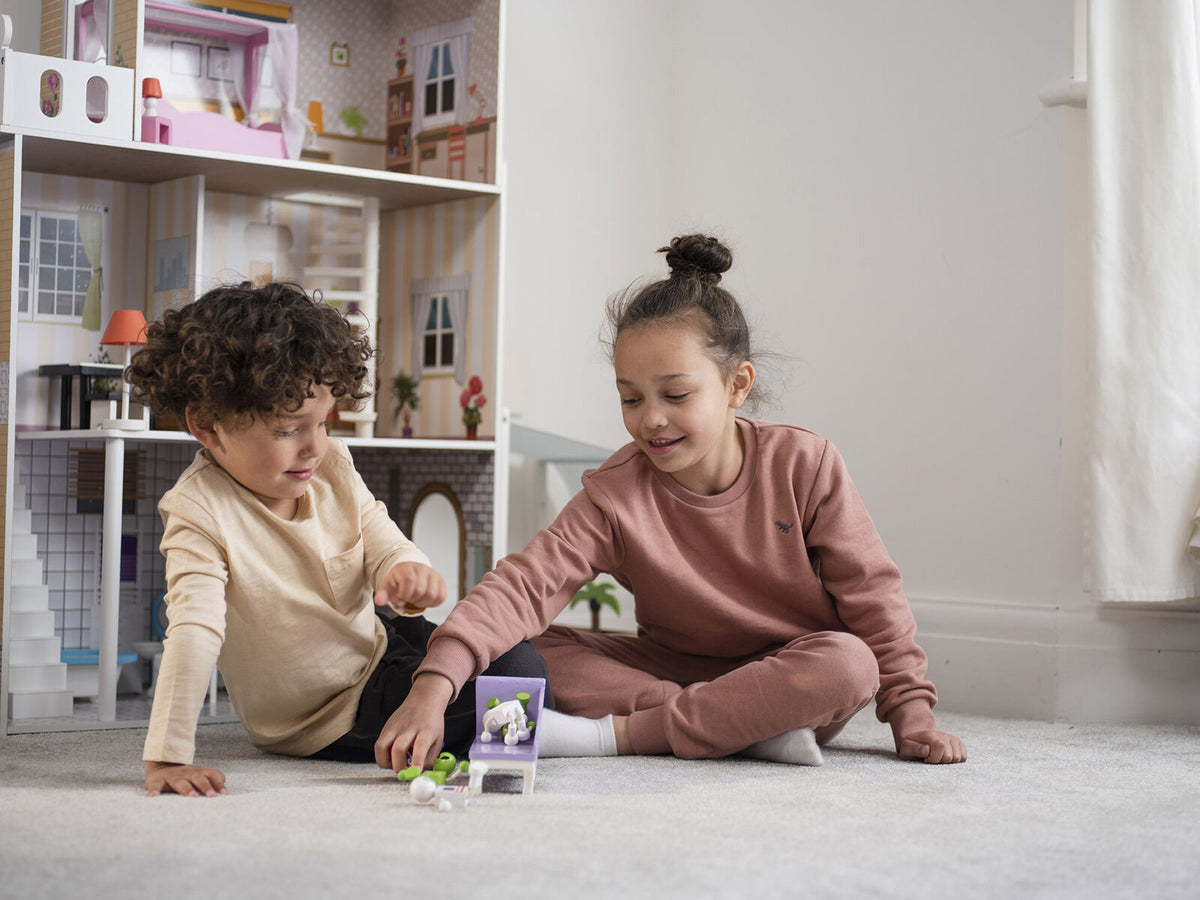14pc Plum Play Shorehouse Kids Wooden Dolls House with Accessories 3-Storey