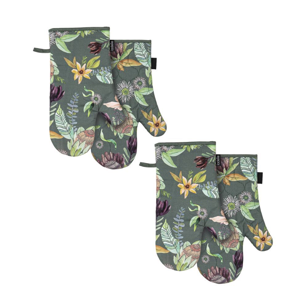 2x 2pc Leura Oven Mitt Kitchen Cooking Gloves 18x33cm