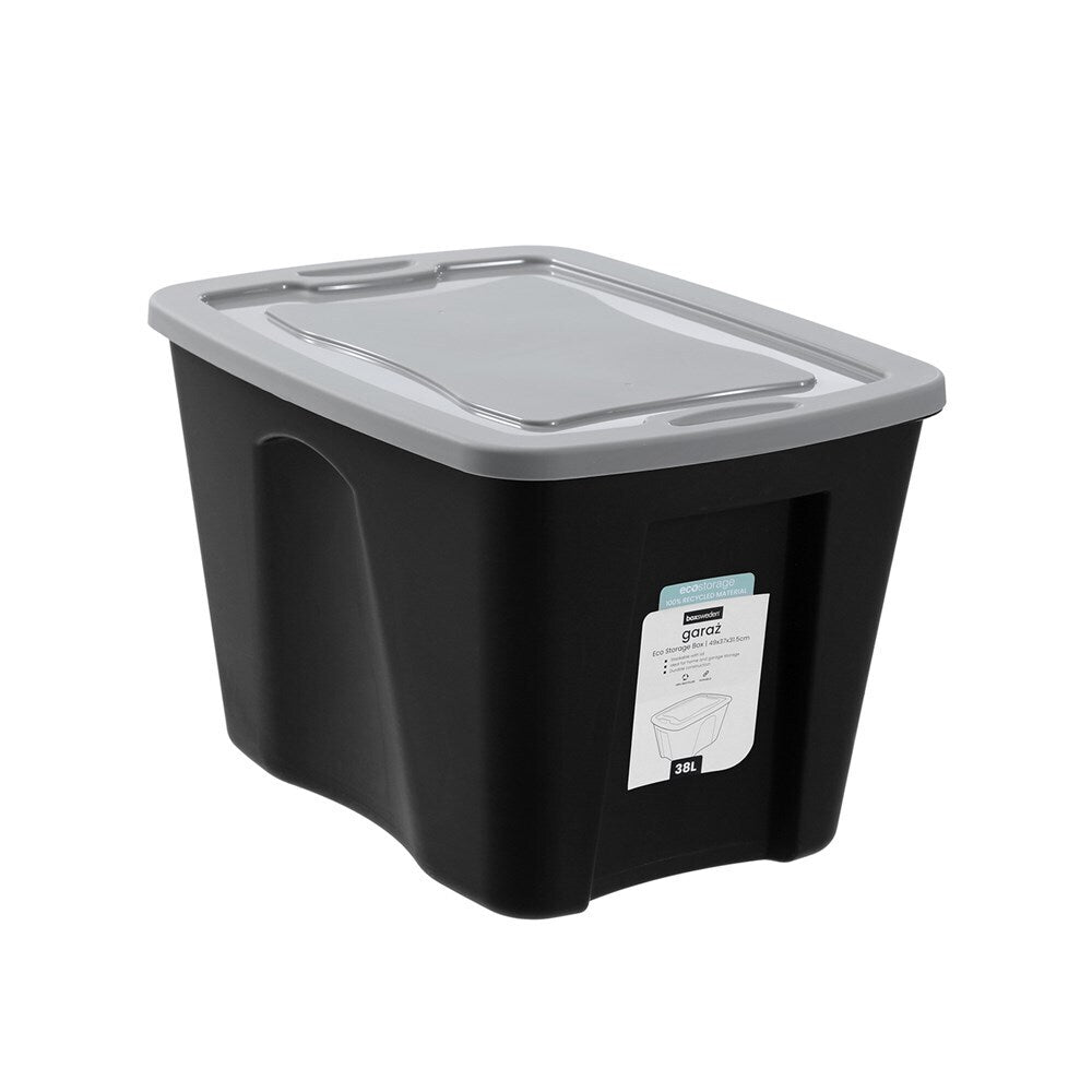 6PK Boxsweden Garaz Eco 38L/49cm Storage Box w/ Lid - Black