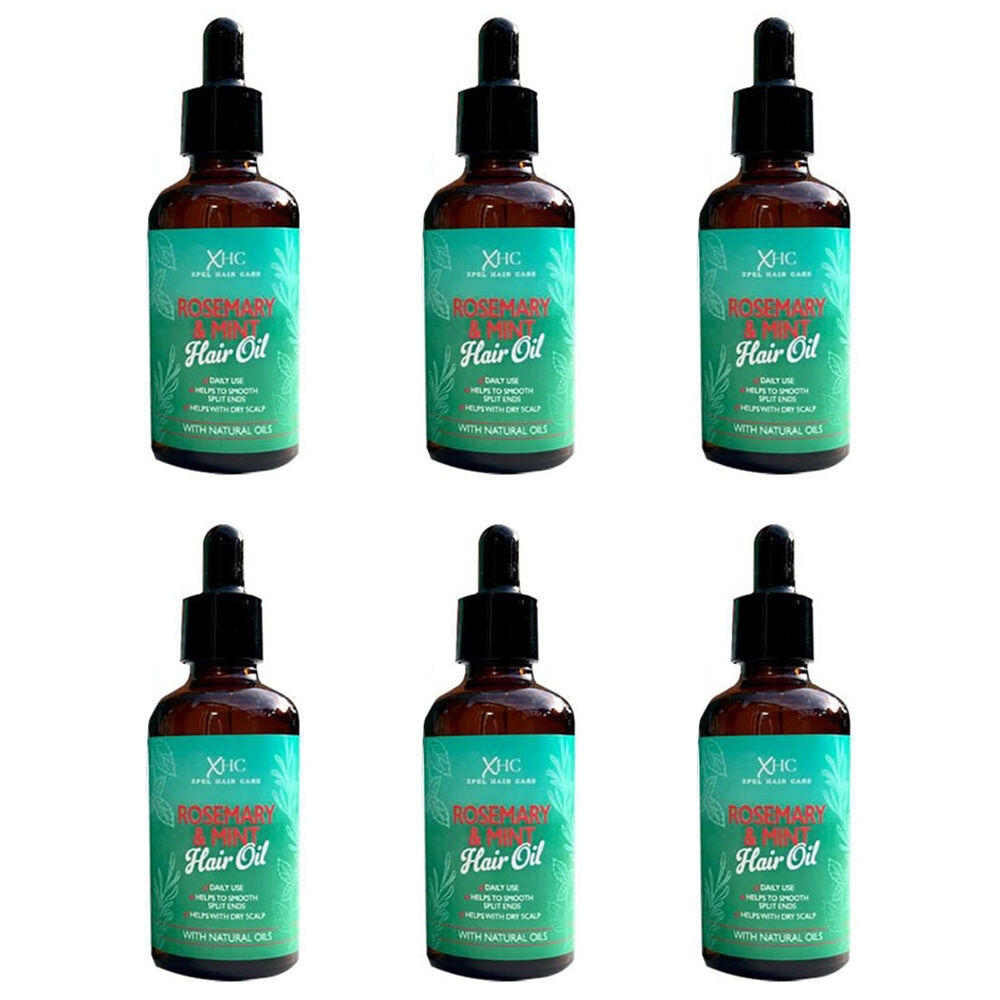 6PK XHC Rosemary & Mint Hair Oil Treatment For Dry Scalp Split Ends Repair 60ml
