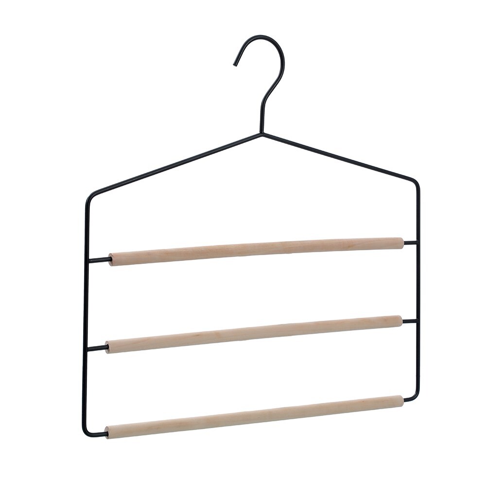 16PK Boxsweden Hangit Toska 3-Tier Metal/Wood Trouser Hanger 36x35cm - Black