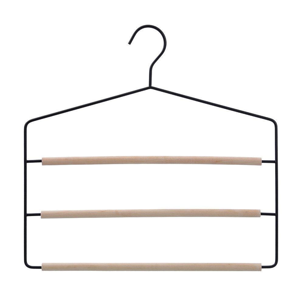 16PK Boxsweden Hangit Toska 3-Tier Metal/Wood Trouser Hanger 36x35cm - Black