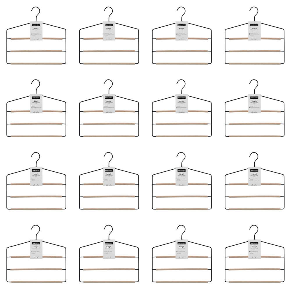 16PK Boxsweden Hangit Toska 3-Tier Metal/Wood Trouser Hanger 36x35cm - Black
