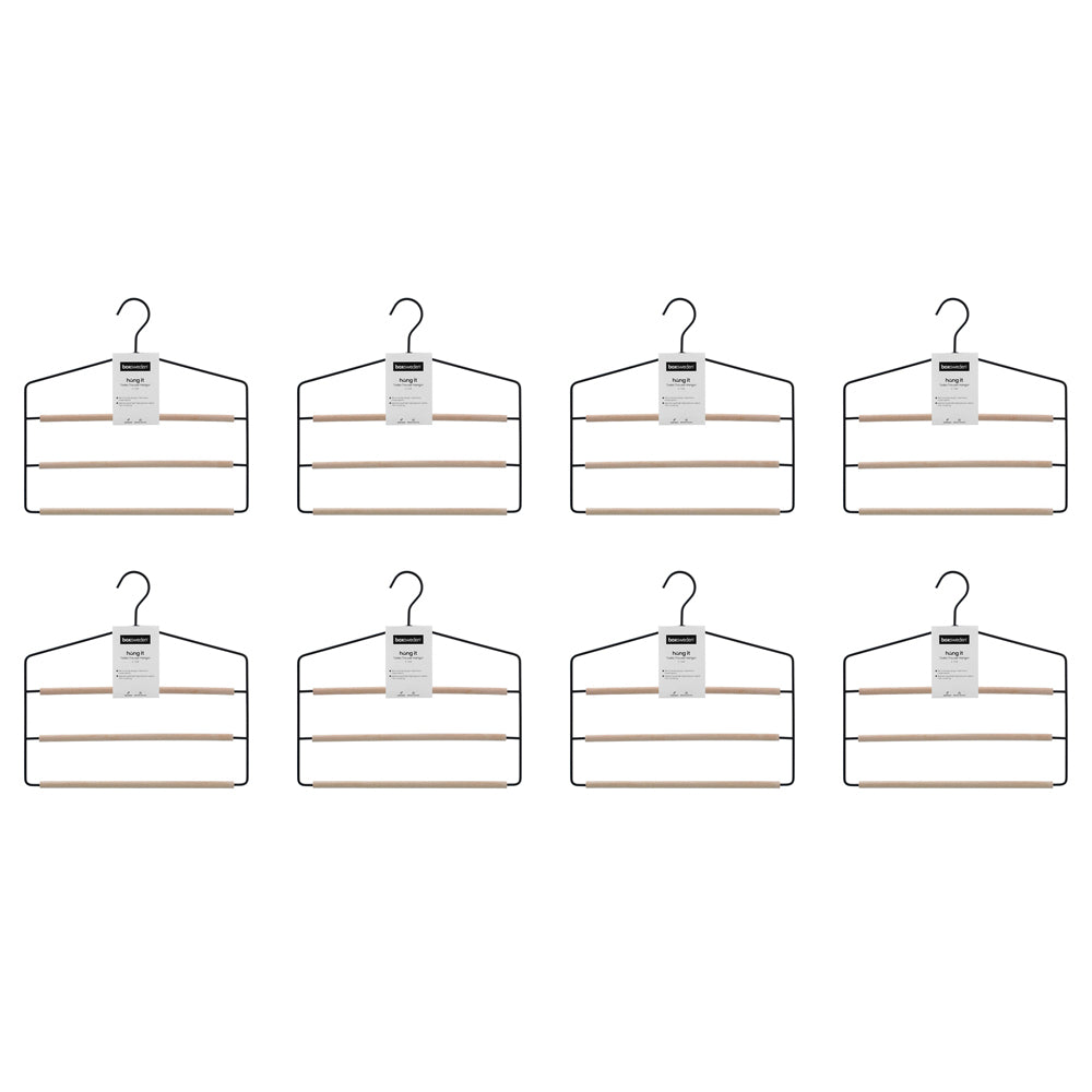 8PK Boxsweden Hangit Toska 3-Tier Metal/Wood Trouser Hanger 36x35cm - Black
