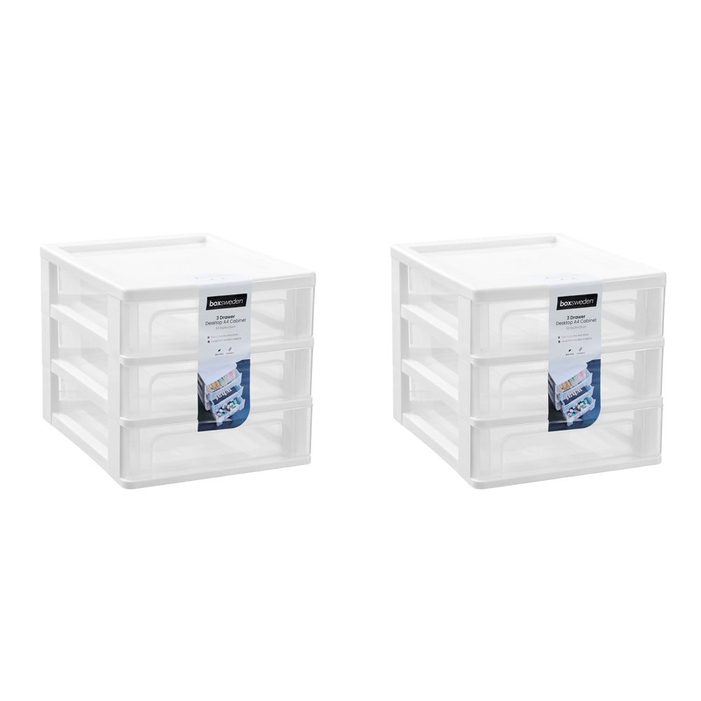 2PK Boxsweden A4 Desktop 3-Drawer Unit 33.5x26cm - Assorted