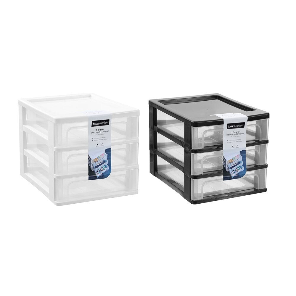 2PK Boxsweden A4 Desktop 3-Drawer Unit 33.5x26cm - Assorted