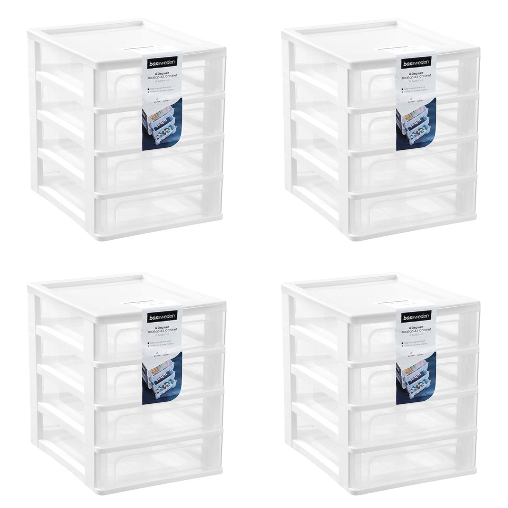 4PK Boxsweden A4 Desktop 4-Drawer Unit 33.5x26cm - Assorted
