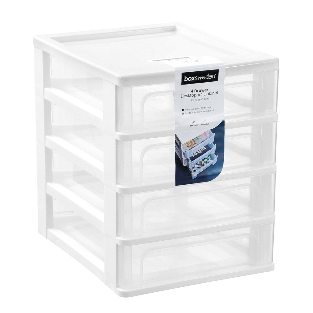 4PK Boxsweden A4 Desktop 4-Drawer Unit 33.5x26cm - Assorted