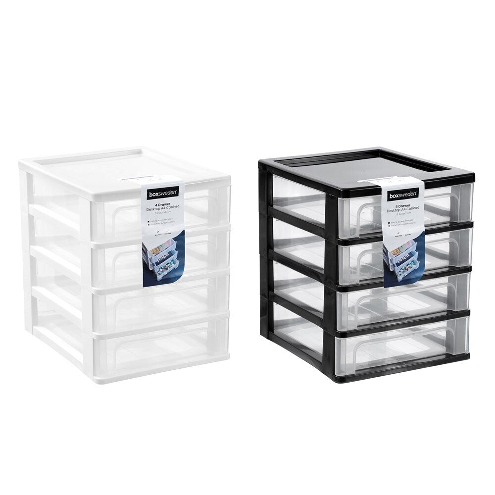 4PK Boxsweden A4 Desktop 4-Drawer Unit 33.5x26cm - Assorted