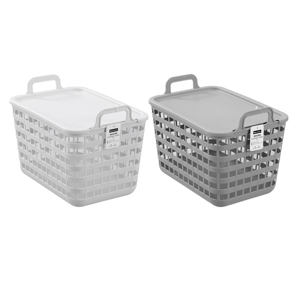 6PK Boxsweden Woven Tote Basket Lidded 14L/33cm - Assorted