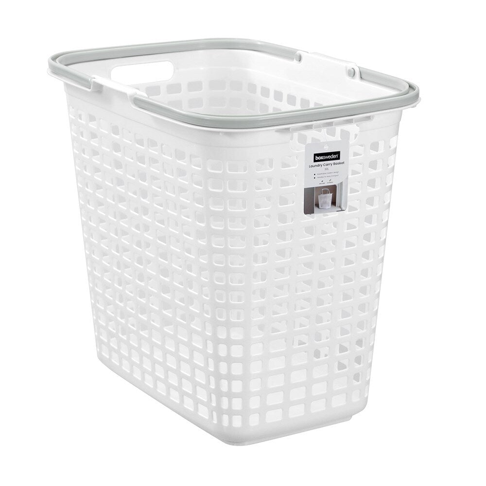 6PK Boxsweden 30L Laundry Carry Basket w/ Handle 44.5x40cm - White