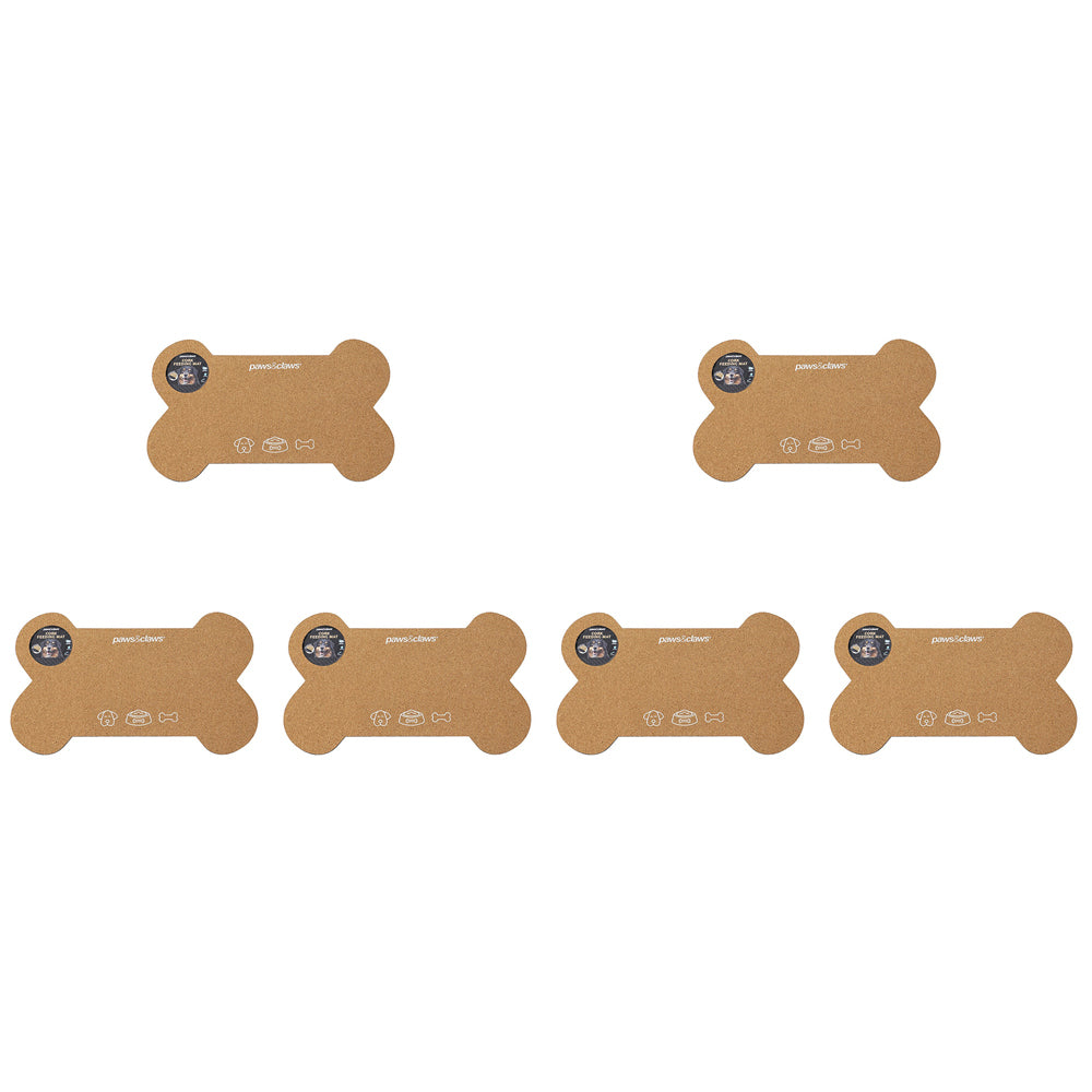 6PK Pawsnclaws 55x33cm Cork Feeding Floor Mat Bone - Brown