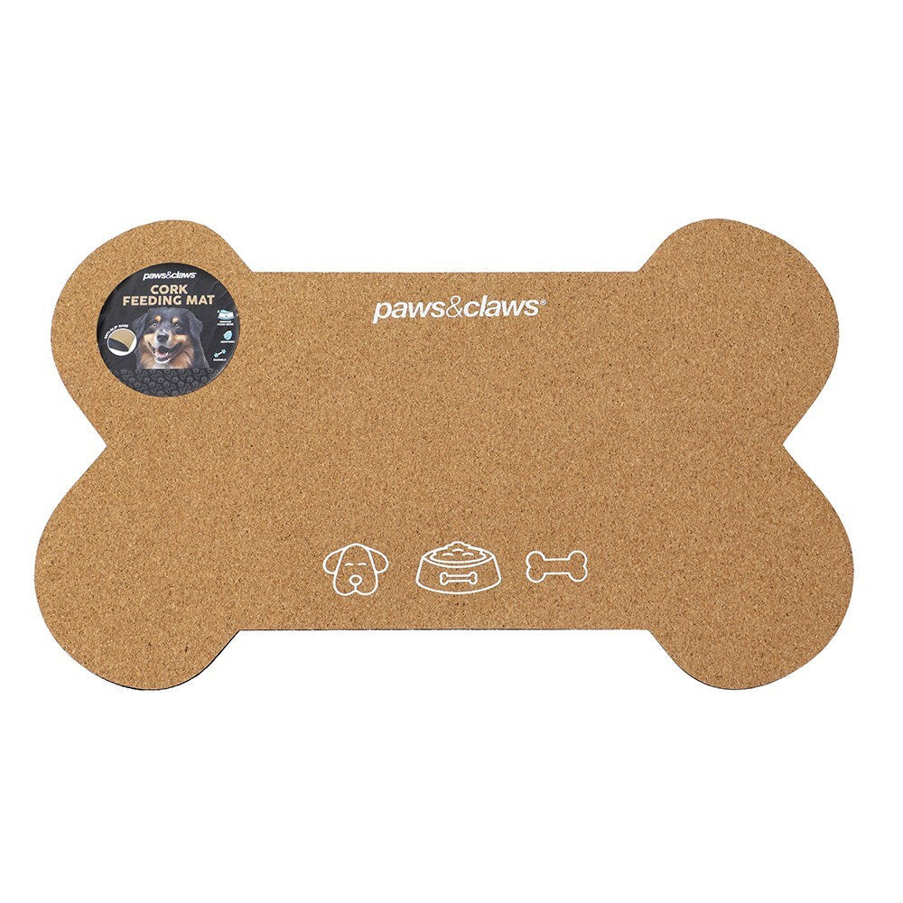 6PK Pawsnclaws 55x33cm Cork Feeding Floor Mat Bone - Brown