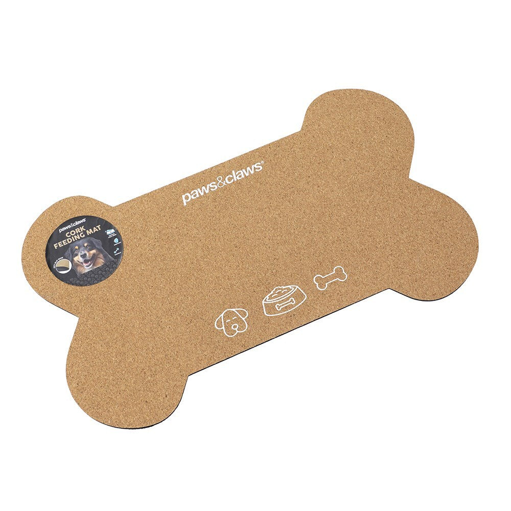 6PK Pawsnclaws 55x33cm Cork Feeding Floor Mat Bone - Brown