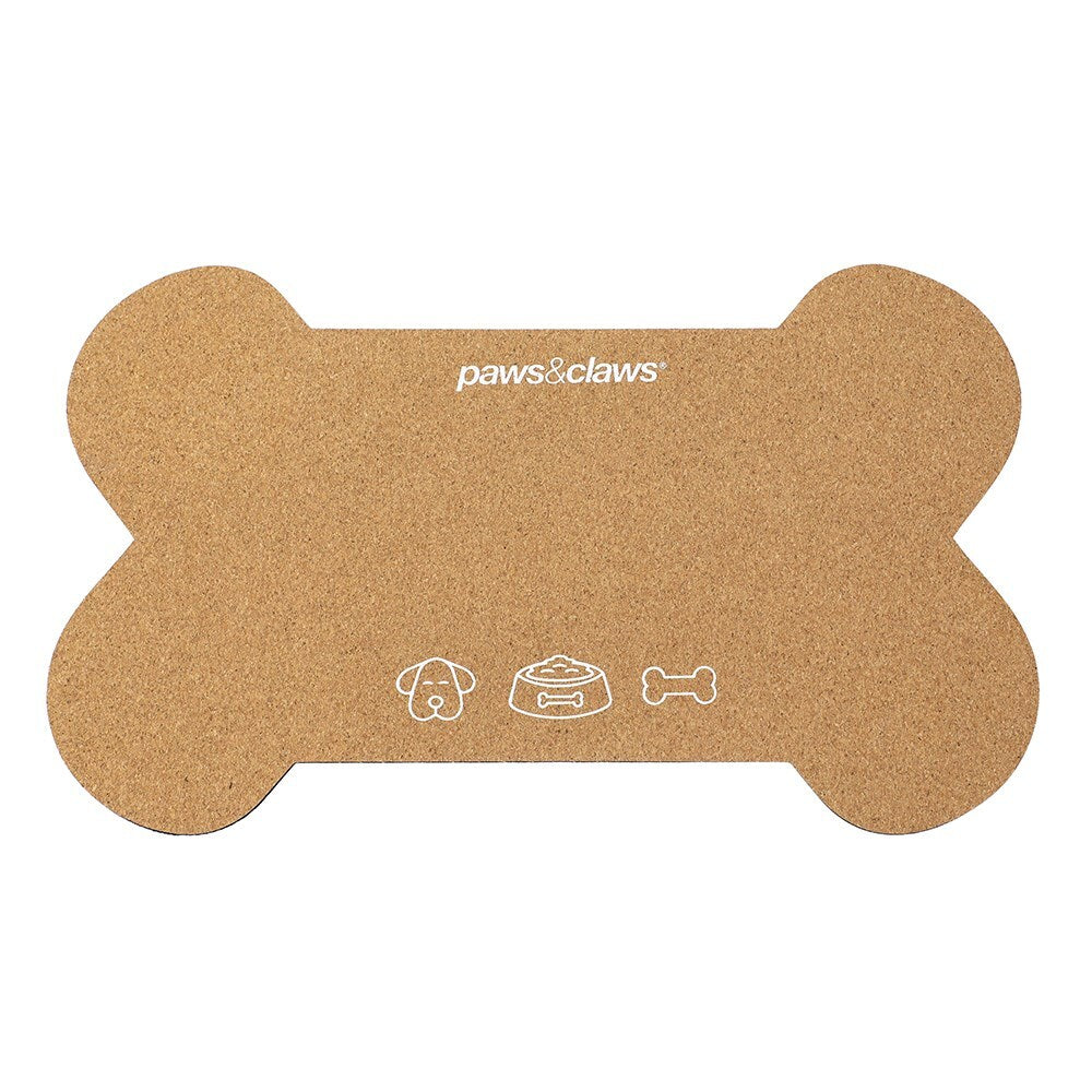 6PK Pawsnclaws 55x33cm Cork Feeding Floor Mat Bone - Brown