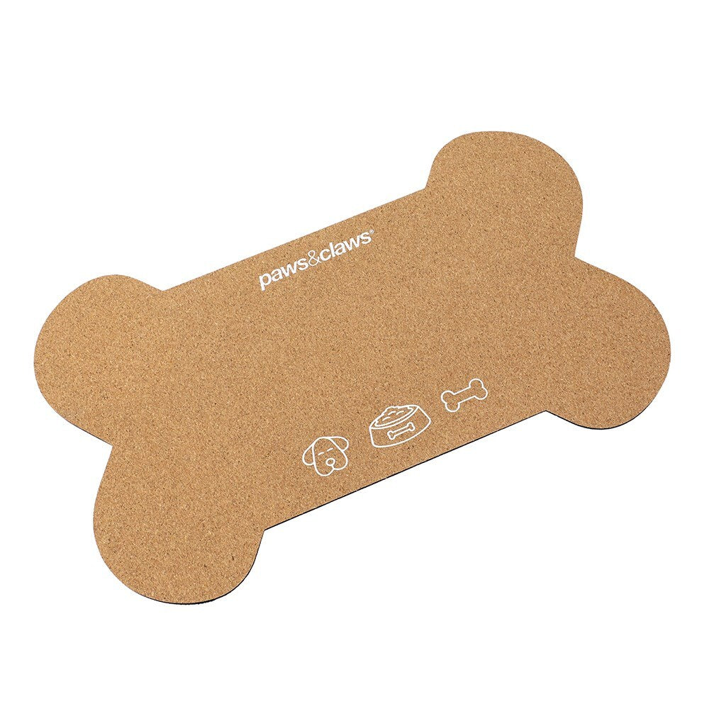 6PK Pawsnclaws 55x33cm Cork Feeding Floor Mat Bone - Brown
