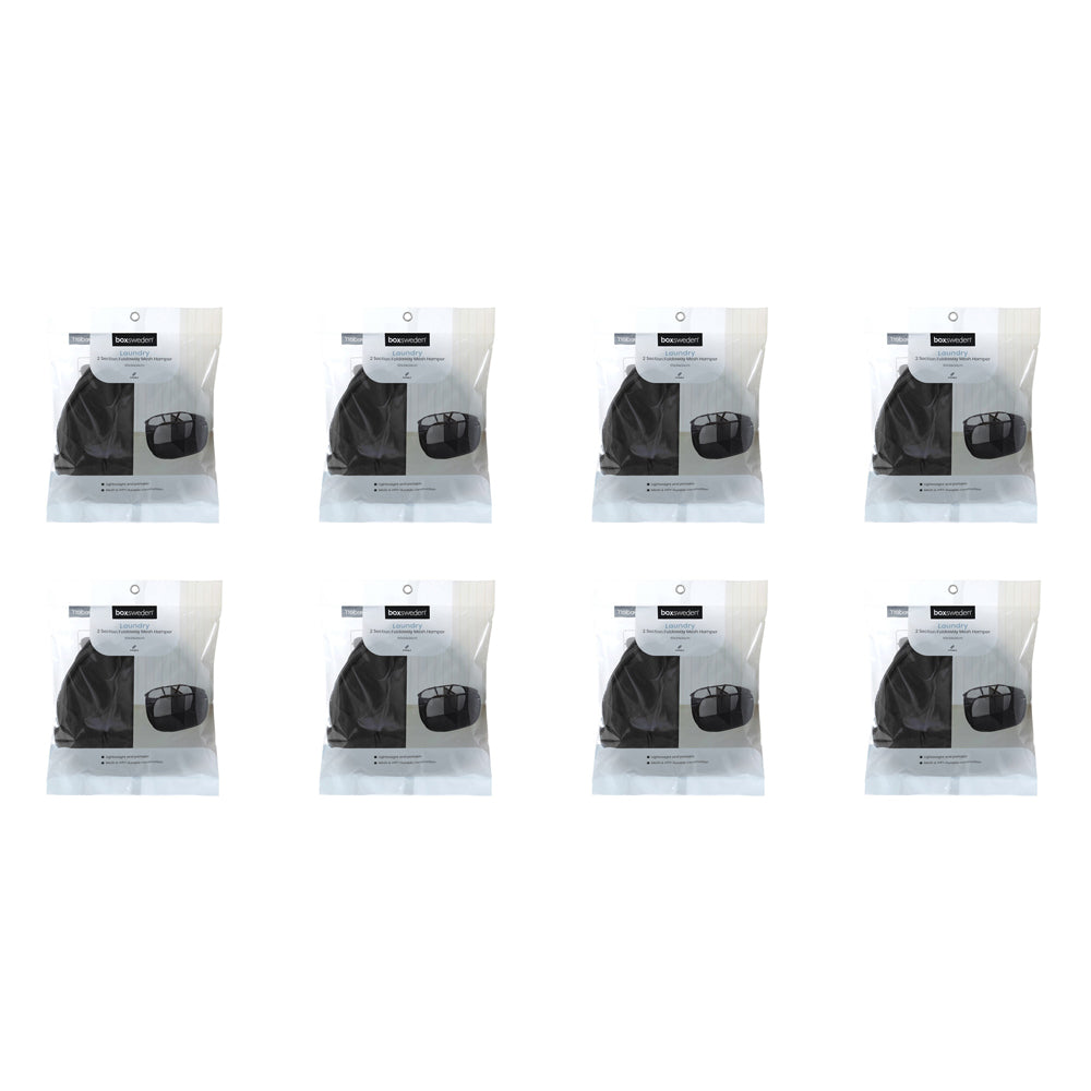 8PK Boxsweden Mesh Laundry 2-Section Foldaway Hamper 60x34cm - Assorted