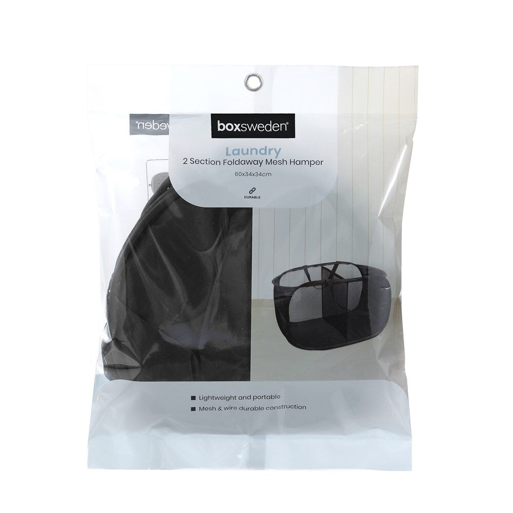 8PK Boxsweden Mesh Laundry 2-Section Foldaway Hamper 60x34cm - Assorted