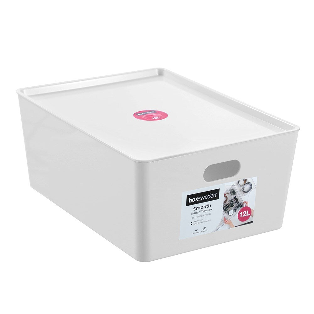 3PK Boxsweden Smooth Tidy Box w/ Lid 12L/26cm - Assorted