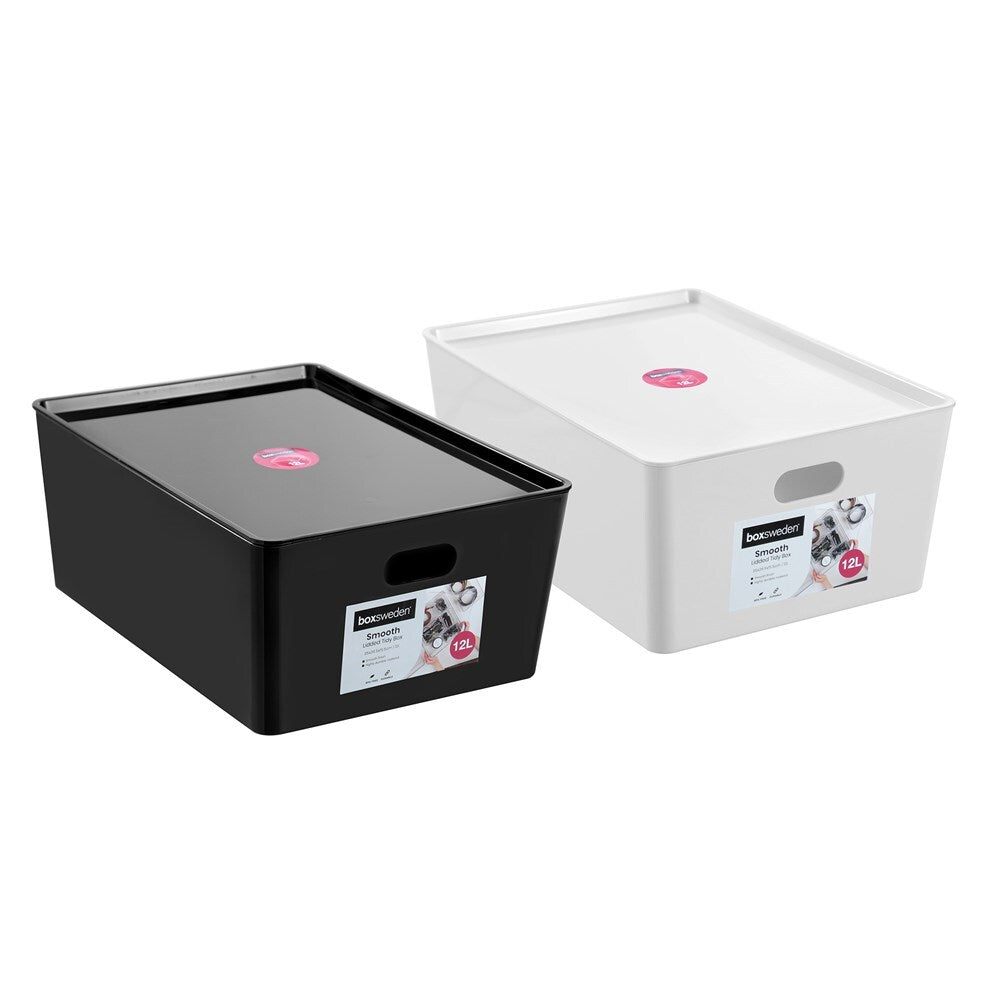 3PK Boxsweden Smooth Tidy Box w/ Lid 12L/26cm - Assorted
