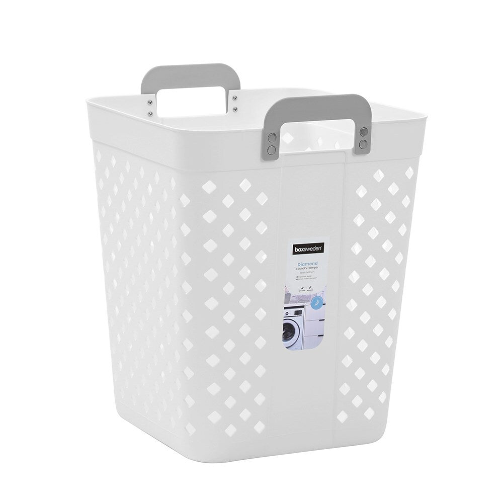 4PK Boxsweden Diamond Laundry Hamper Basket 40x50.5cm - White