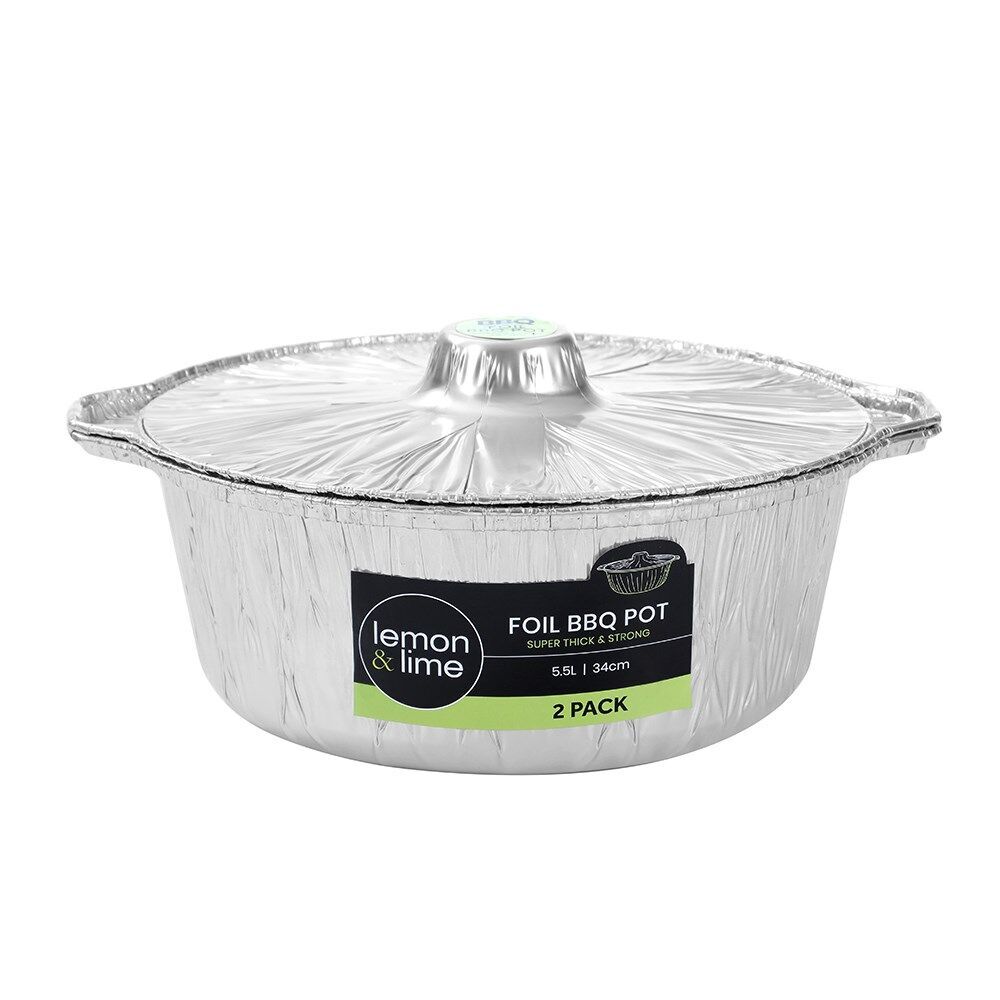 24pc Lemon & Lime Thick and Strong Foil BBQ Pot with Lid 5.5L 34cm