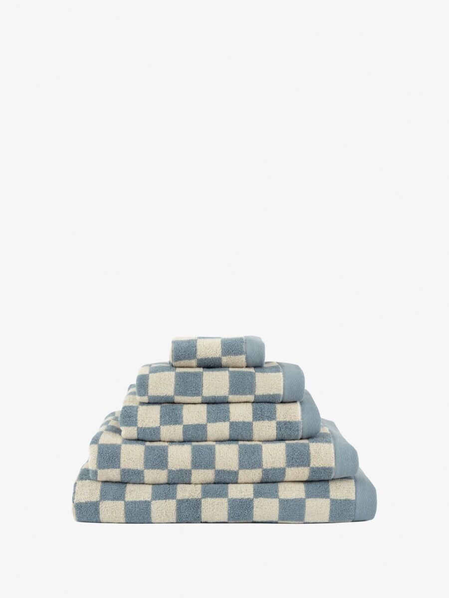 Esprit 550GSM Zenith Bathroom Cotton Bath Towel Checkered Chambray Blue