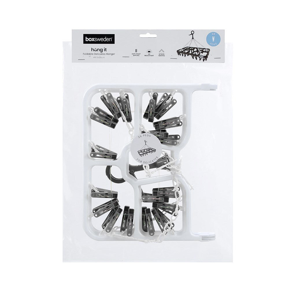 8PK Boxsweden Hangit Foldable 36-Pegs Delicates Hanger 49.5x26cm - Assorted