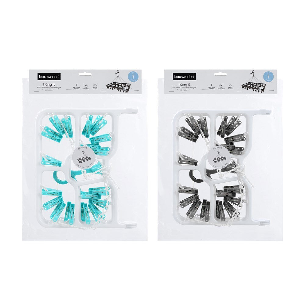 8PK Boxsweden Hangit Foldable 36-Pegs Delicates Hanger 49.5x26cm - Assorted