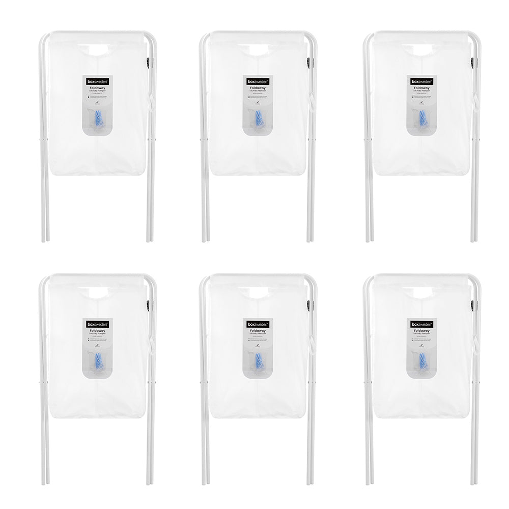 6PK Boxsweden Foldaway Laundry Hamper Basket 42x64cm - White