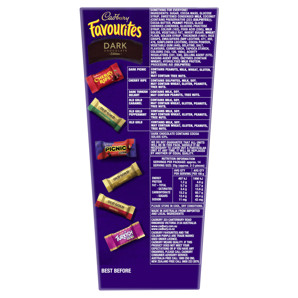 6PK Cadbury Favourites Dark 352g Chocolate Confectionery