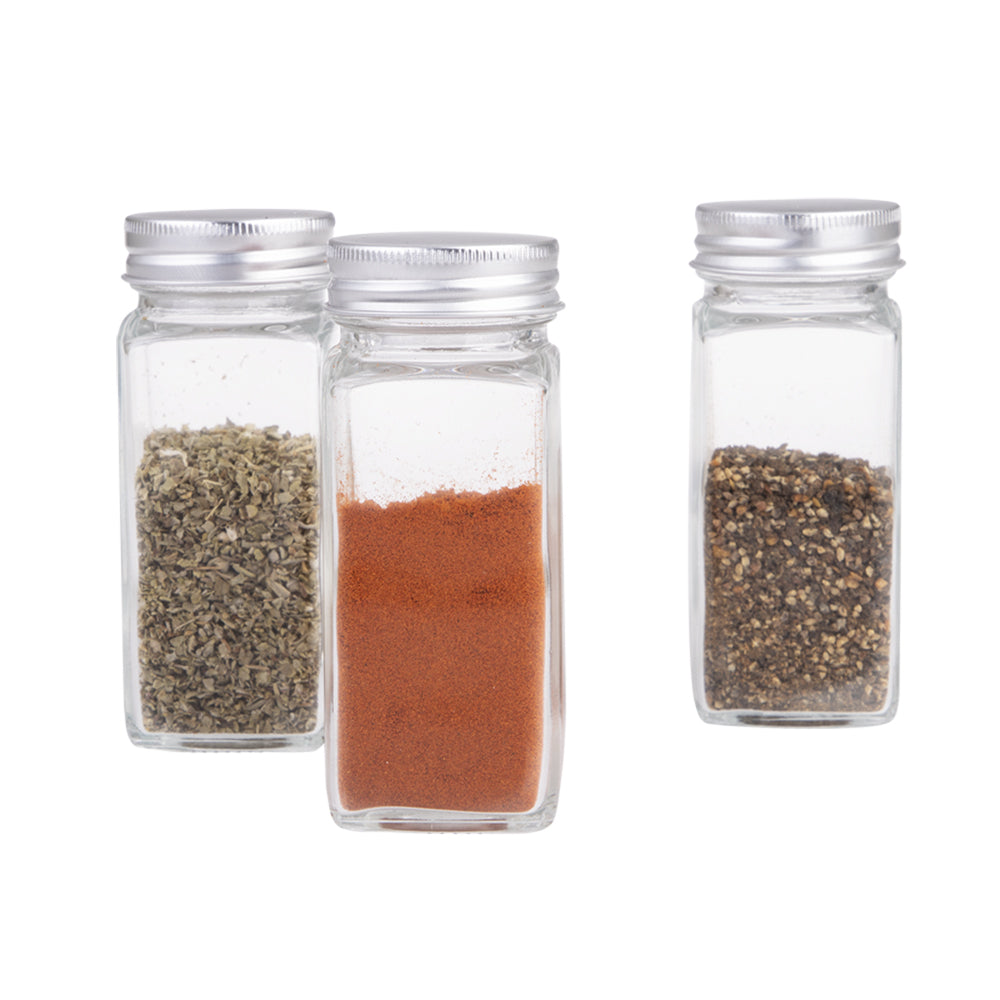 12PK Appetito Square Glass Spice Jar w/Metal Lid 115ml