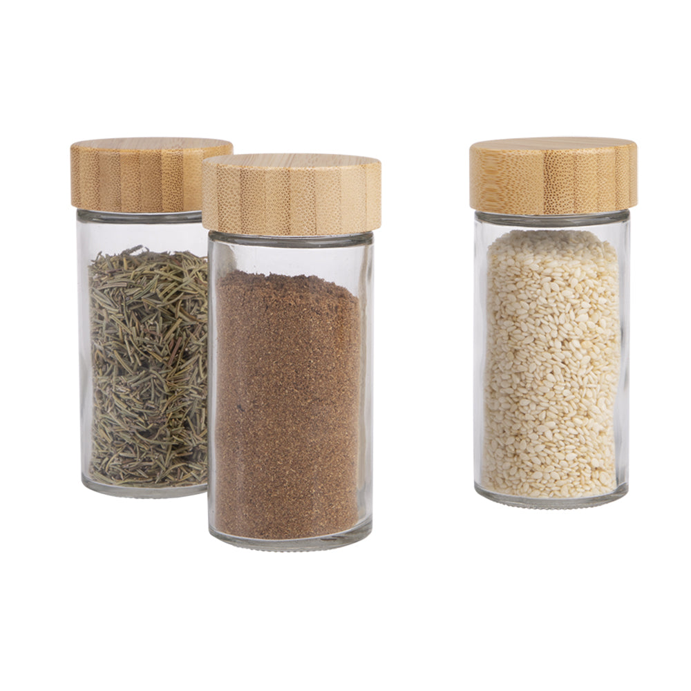 12PK Appetito 85ml Glass Spice Jar Round Container w/ Bamboo Lid