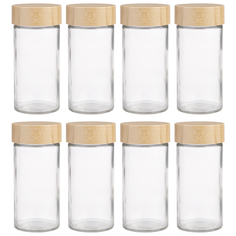 8PK Appetito 85ml Glass Spice Jar Round Container w/ Bamboo Lid