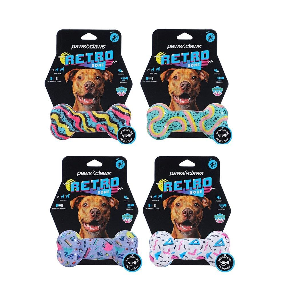 12PK Paws & Claws Dazzle Bone TPR Rubber Chew Toy 16.5x7.5x4cm Assorted