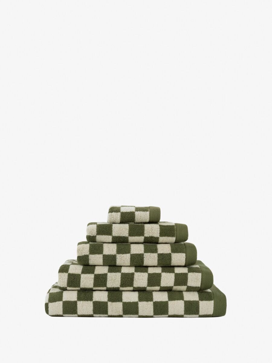 Esprit 550GSM Zenith Bathroom Cotton Bath Sheet Checkered Olive Khaki Green