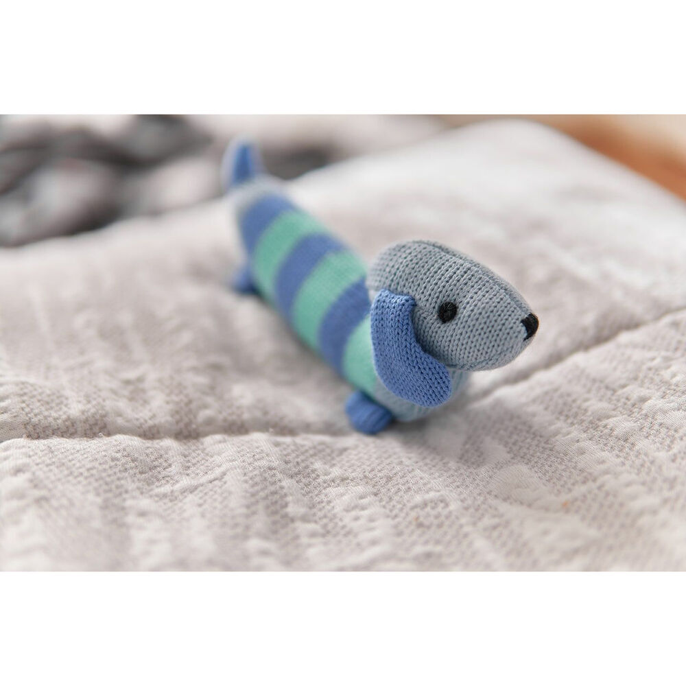2PK Annabel Trends Baby Hand Rattle Knit Sensory Play Toy 18.5cm Dachshund Blue