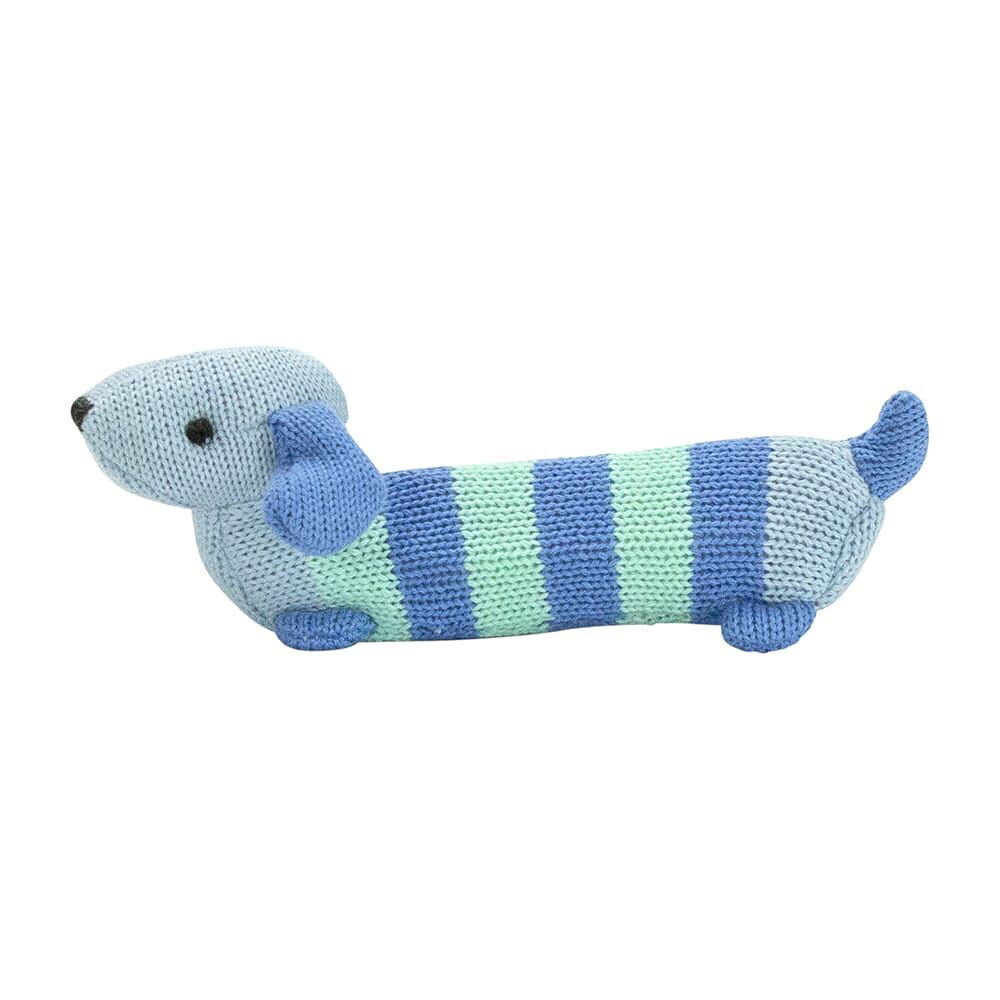 2PK Annabel Trends Baby Hand Rattle Knit Sensory Play Toy 18.5cm Dachshund Blue