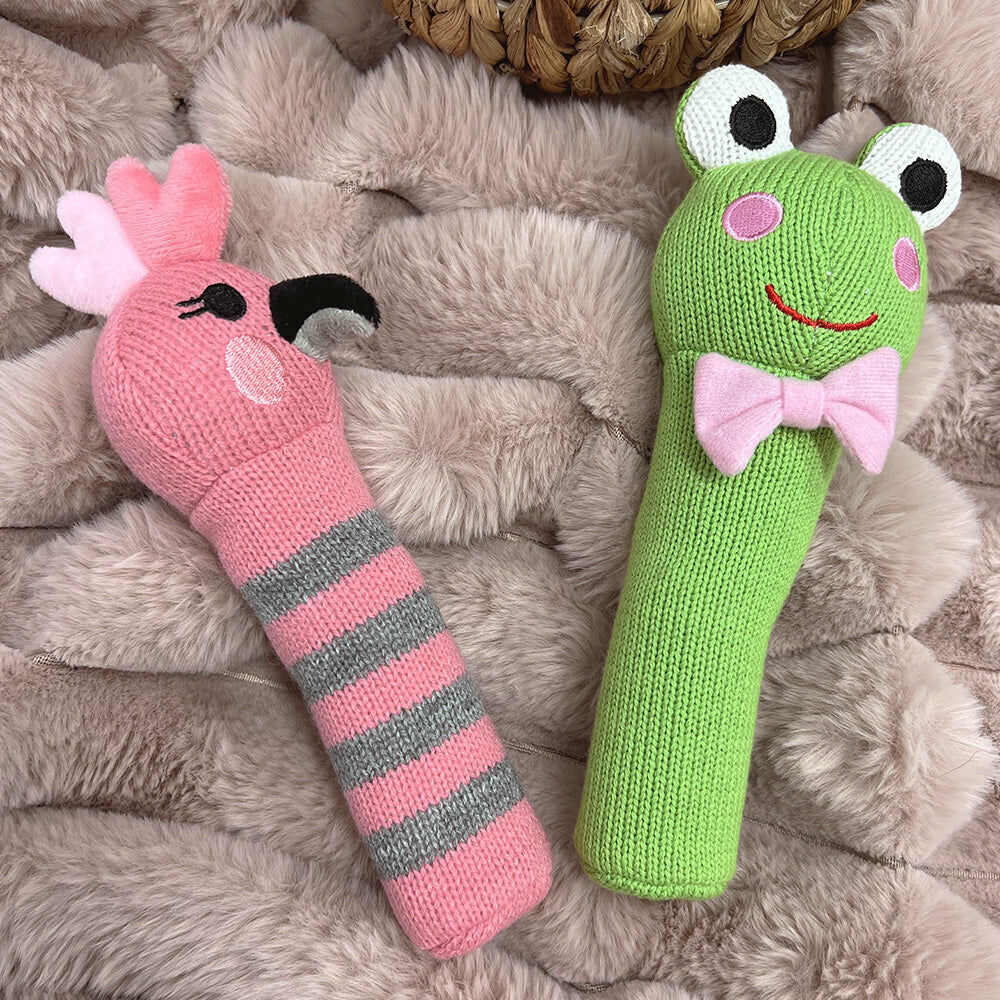 2PK Annabel Trends Baby Hand Rattle Knit Sensory Play Toy 18.5cm Pink Galah
