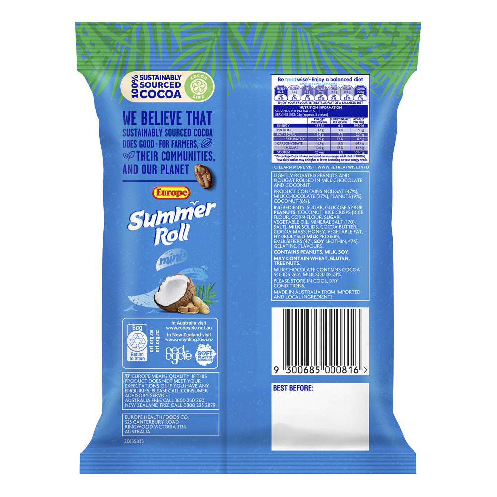 6PK Europe Summer Roll Minis Chocolate & Coconut Snacks 150g