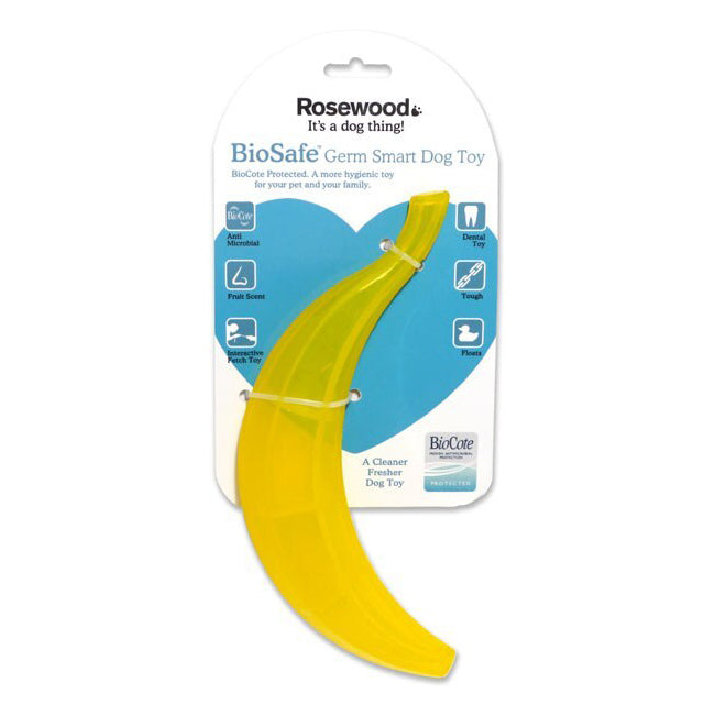 2PK Rosewood Biosafe Banana Pet Dog Chew Fetch Outdoor Training Play Toy Yellow